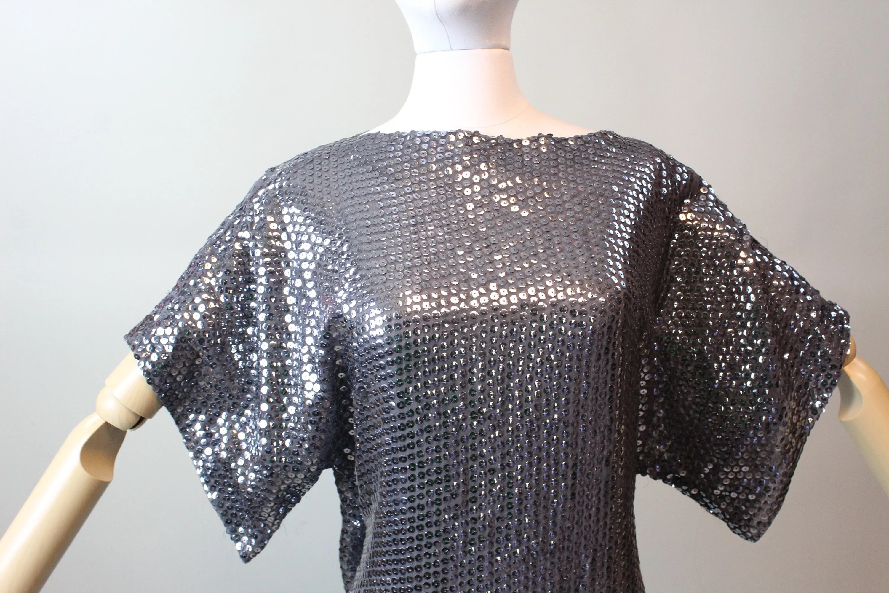 1970s 1973 STEPHEN BURROWS silk sequin kimono dress small medium | new spring