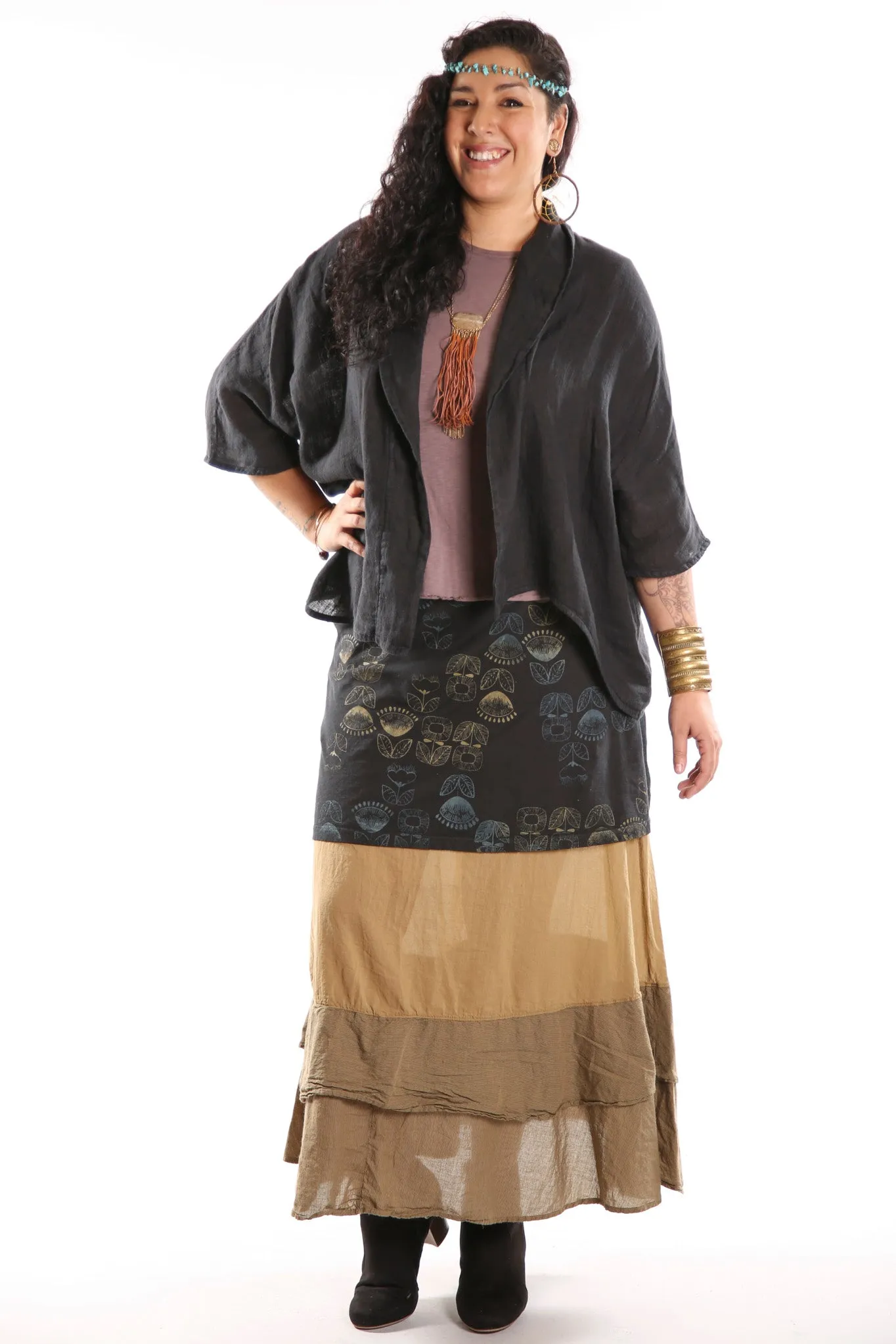 4169 Layer Skirt Black w/Orly Flowers-P