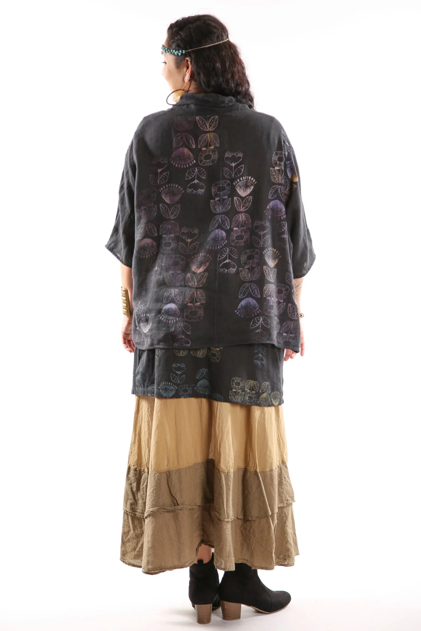 4169 Layer Skirt Black w/Orly Flowers-P