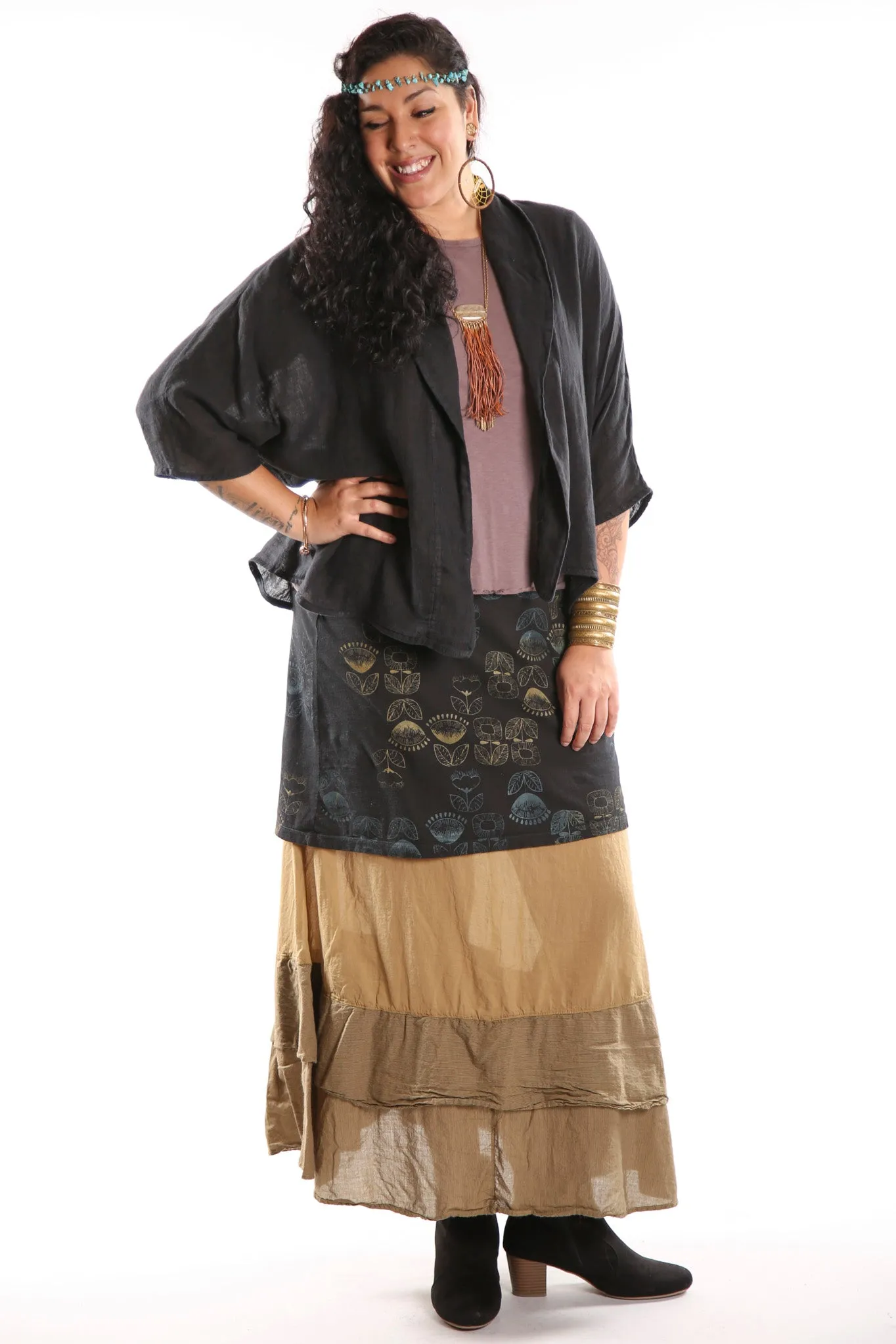 4169 Layer Skirt Black w/Orly Flowers-P