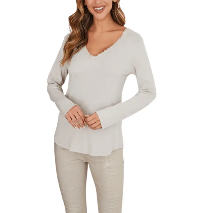 Adriana Raw Edge V-Neck Shirt