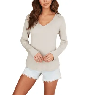 Adriana Raw Edge V-Neck Shirt