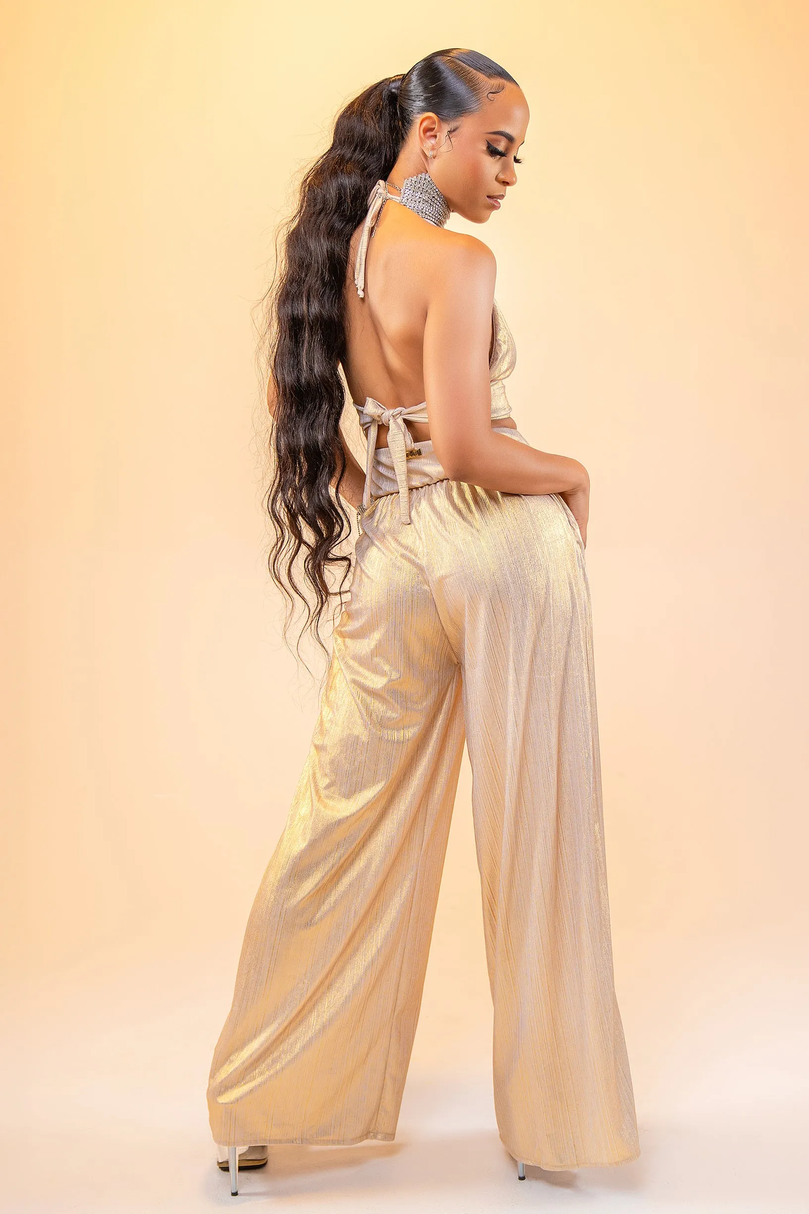 Alma White Gold Pants Set