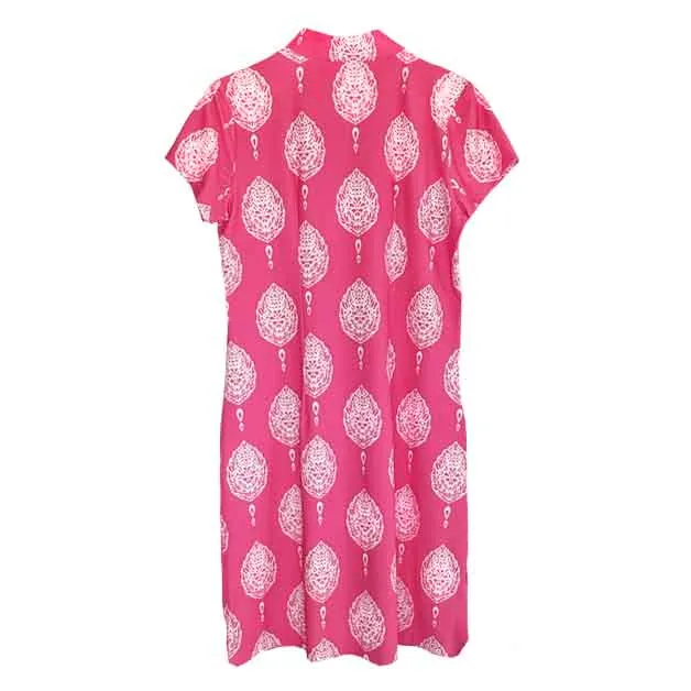 Annapolis Cap Sleeve Polo Dress in Taj Mahal Block Print Pink and White