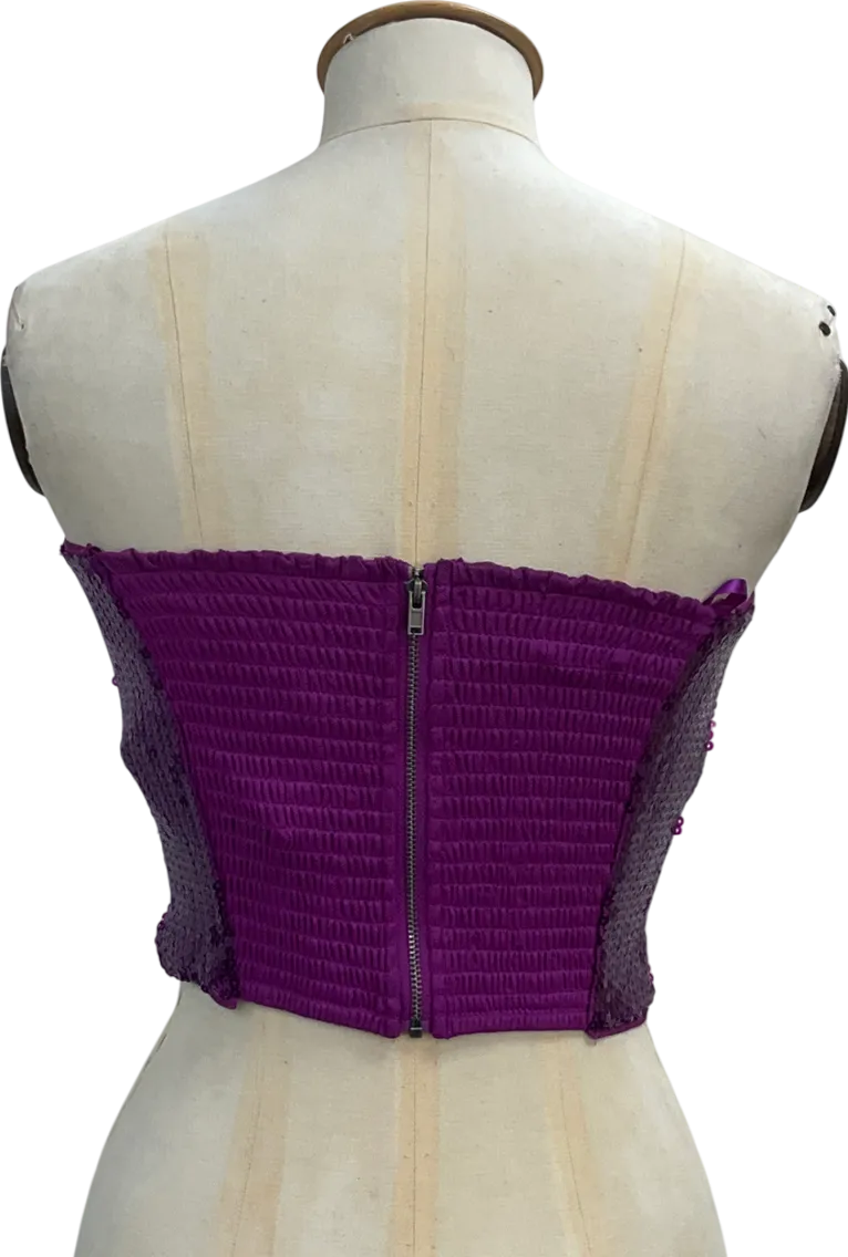 Anthrologie Purple Cropped Strapless Sequin Tube Top UK XS