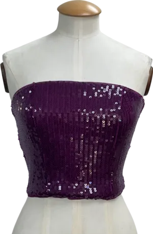 Anthrologie Purple Cropped Strapless Sequin Tube Top UK XS