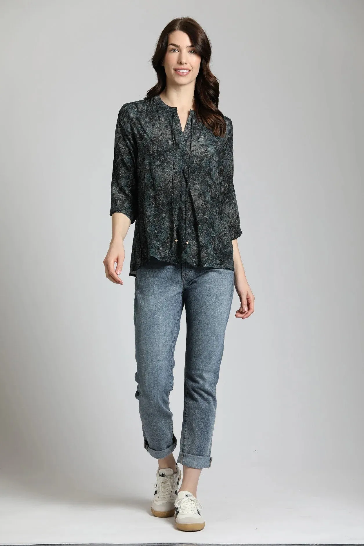 APNY Dotted Floral Print - V Neck With Tassel