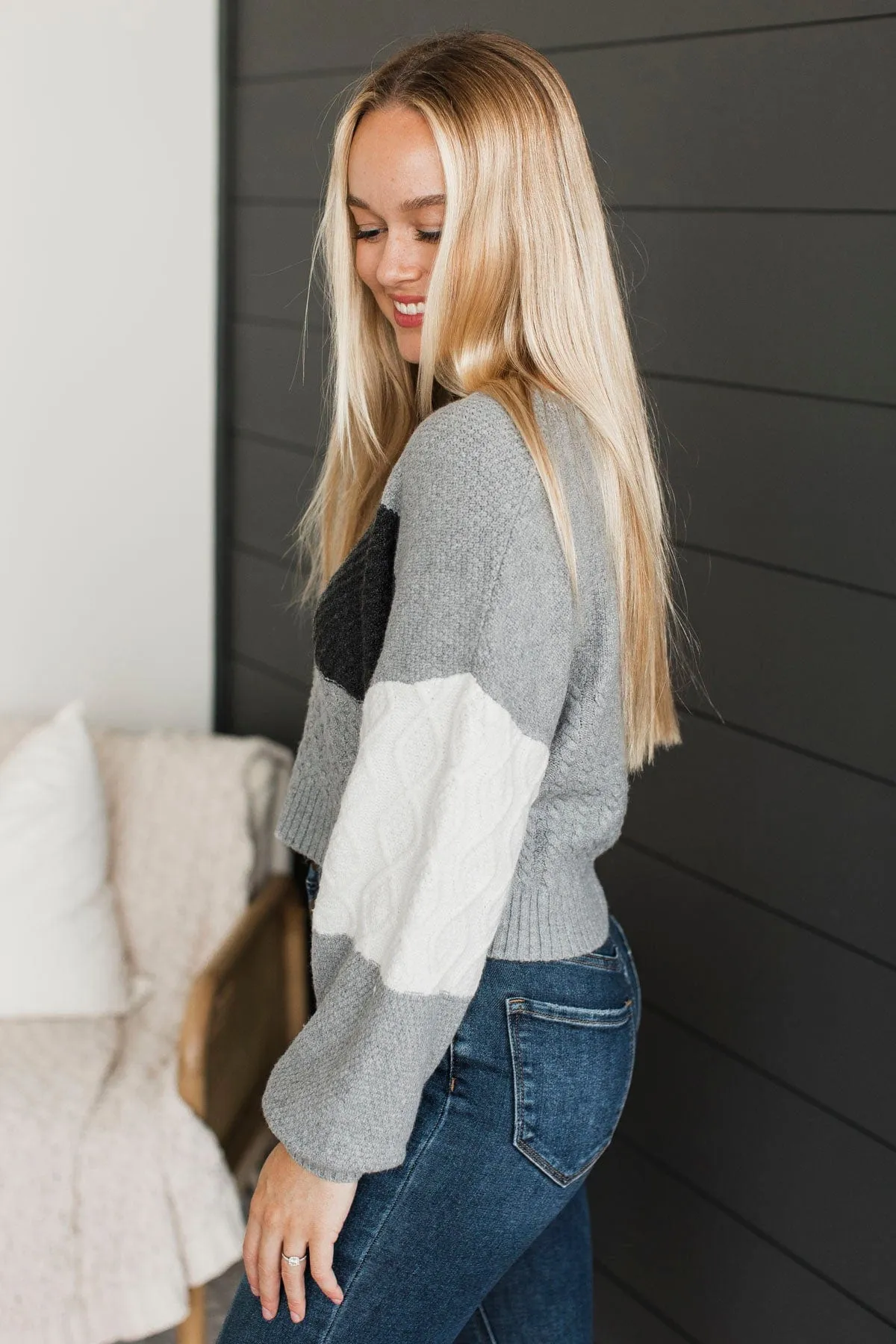At Your Best Knit Button Cardigan- Grey Multi