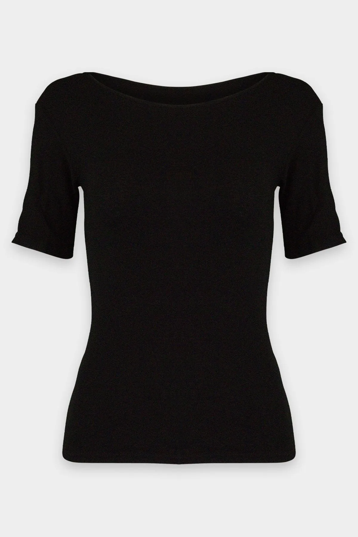 Baby Rib Short Sleeve Open Neck in Black