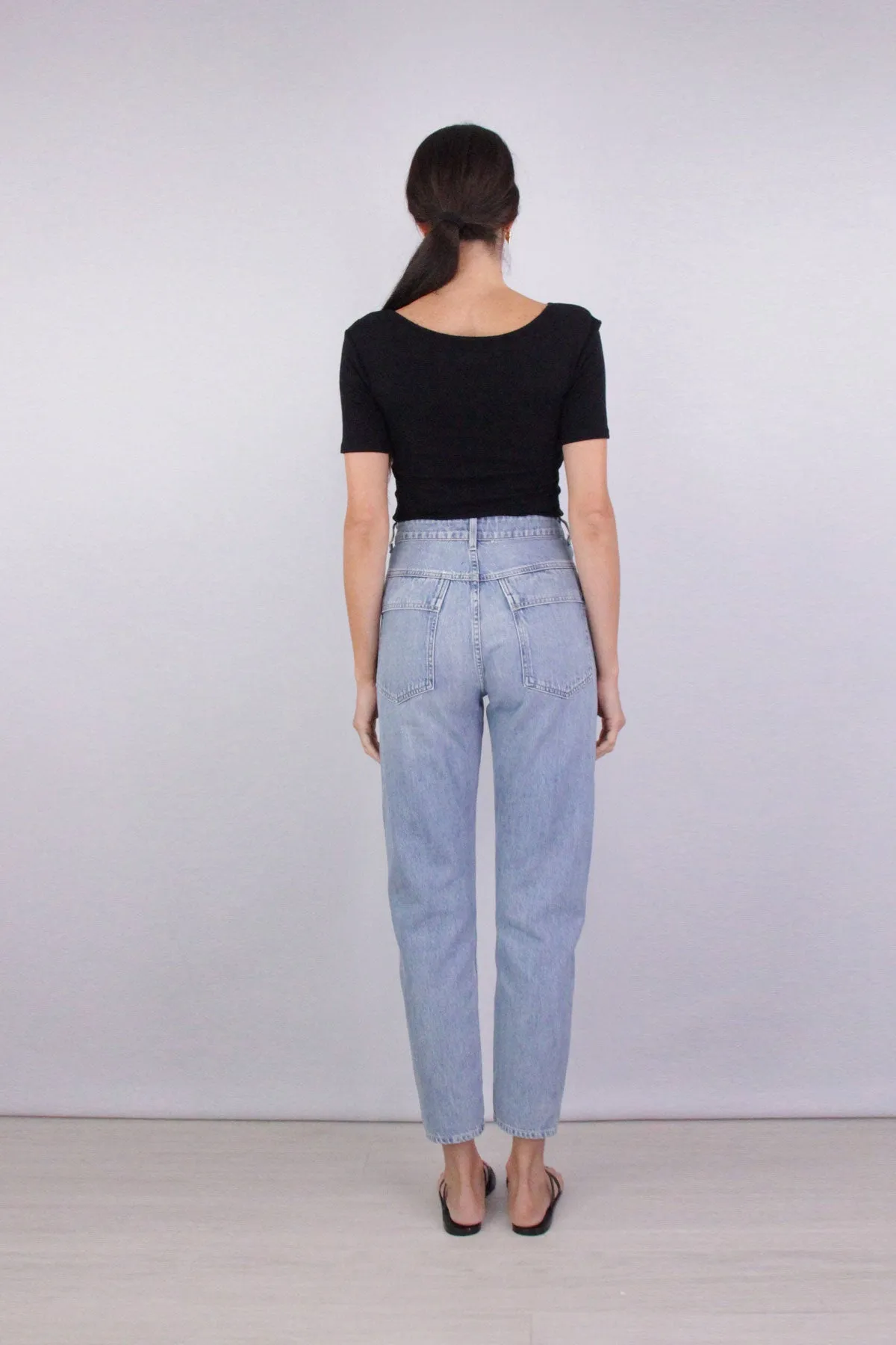Baby Rib Short Sleeve Open Neck in Black