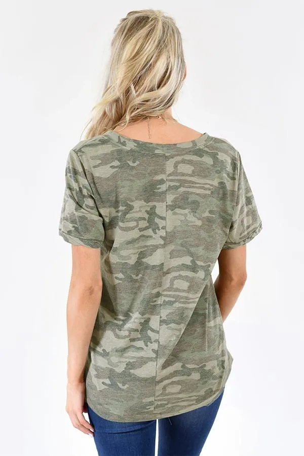 Basic Camo V-Neck Top