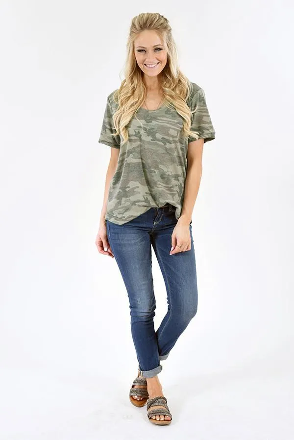 Basic Camo V-Neck Top