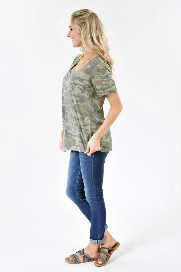Basic Camo V-Neck Top