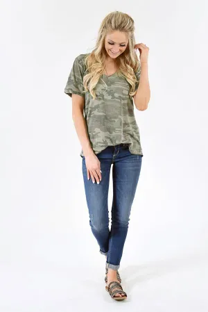 Basic Camo V-Neck Top