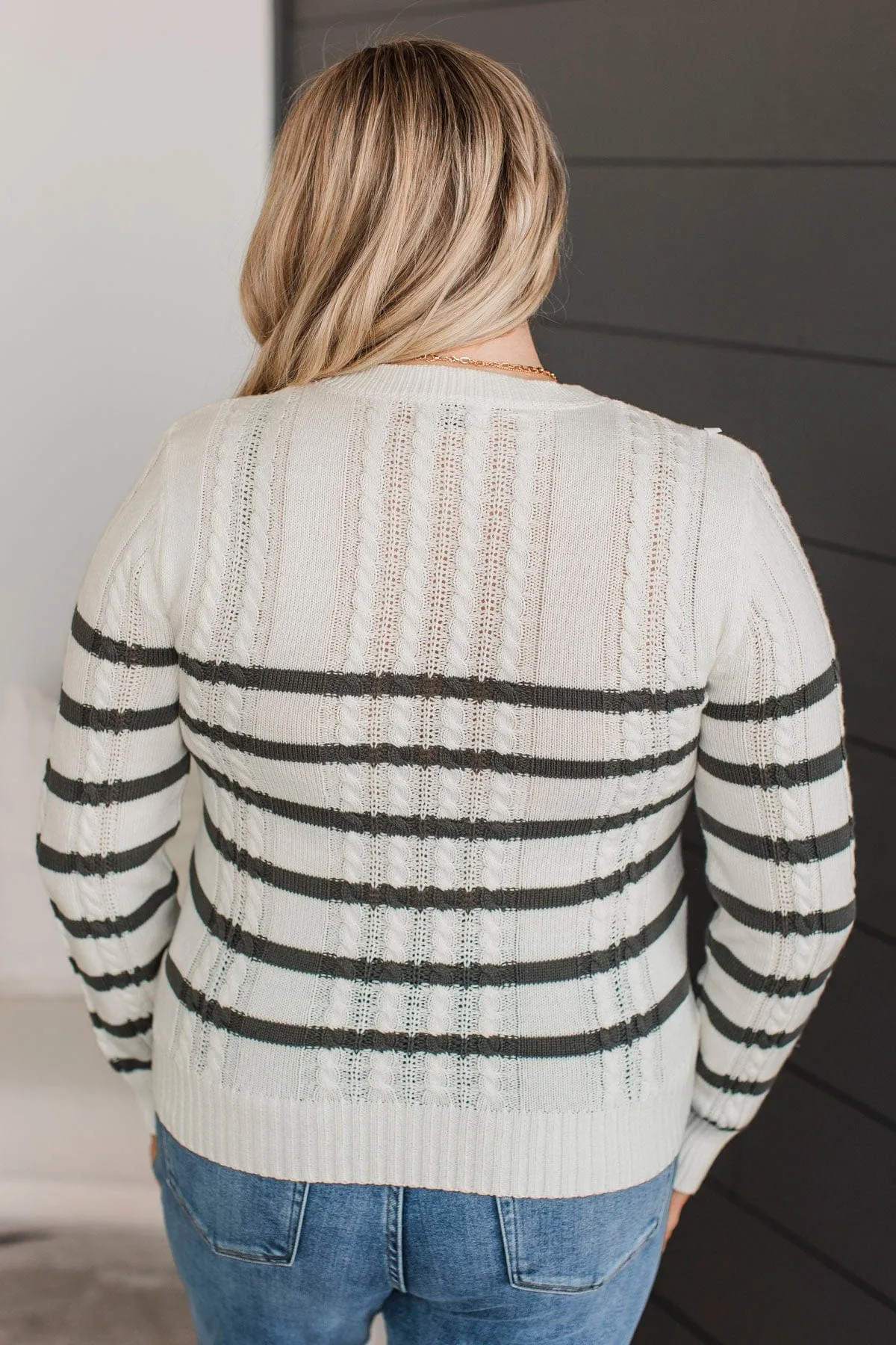Beyond Sweet Striped Knit Sweater- Ivory