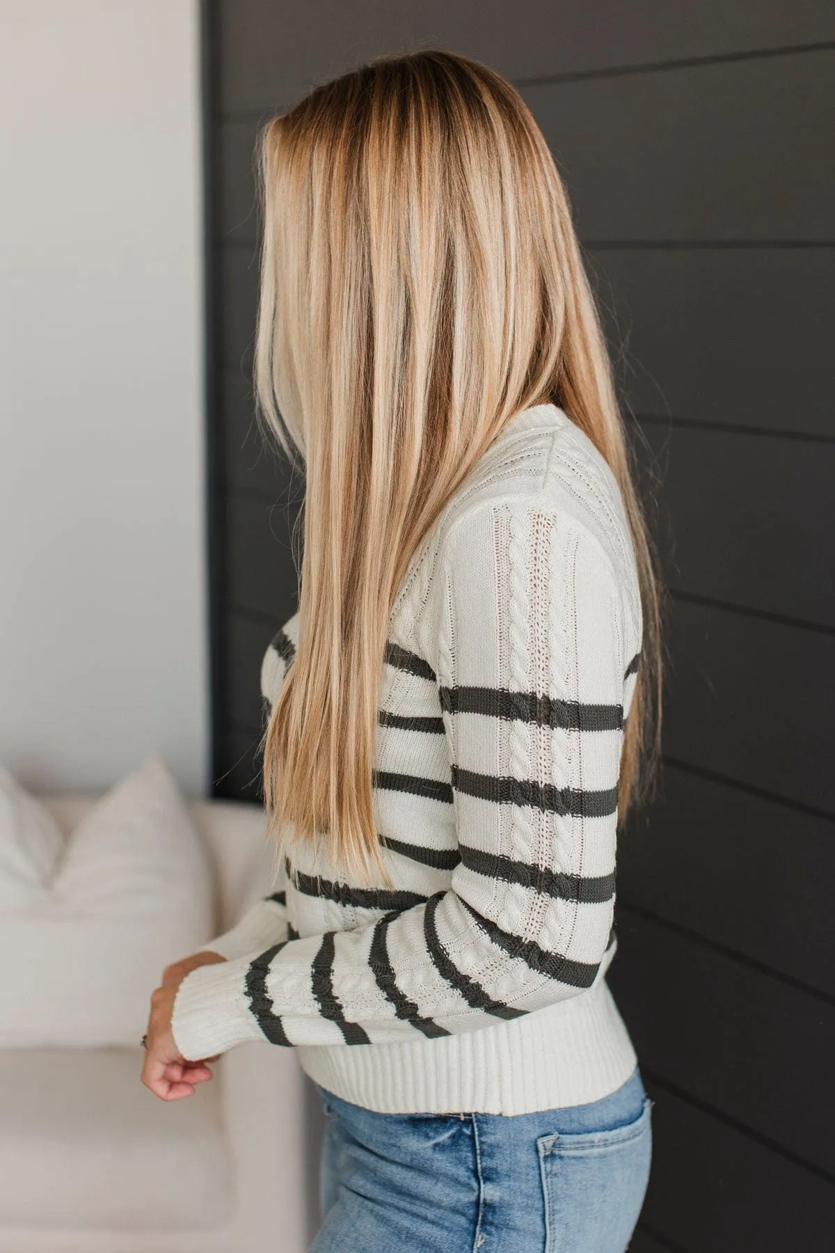 Beyond Sweet Striped Knit Sweater- Ivory