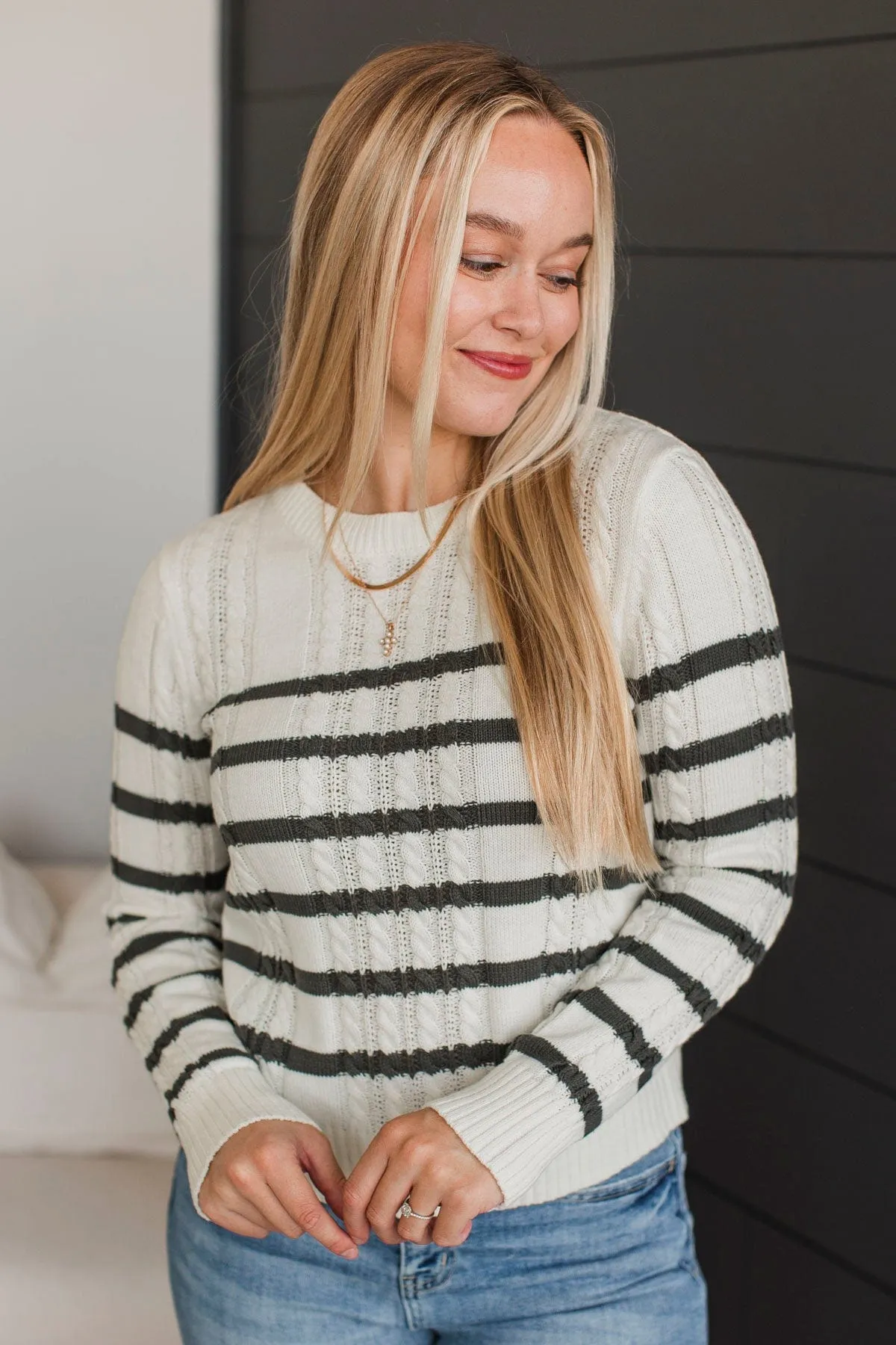 Beyond Sweet Striped Knit Sweater- Ivory