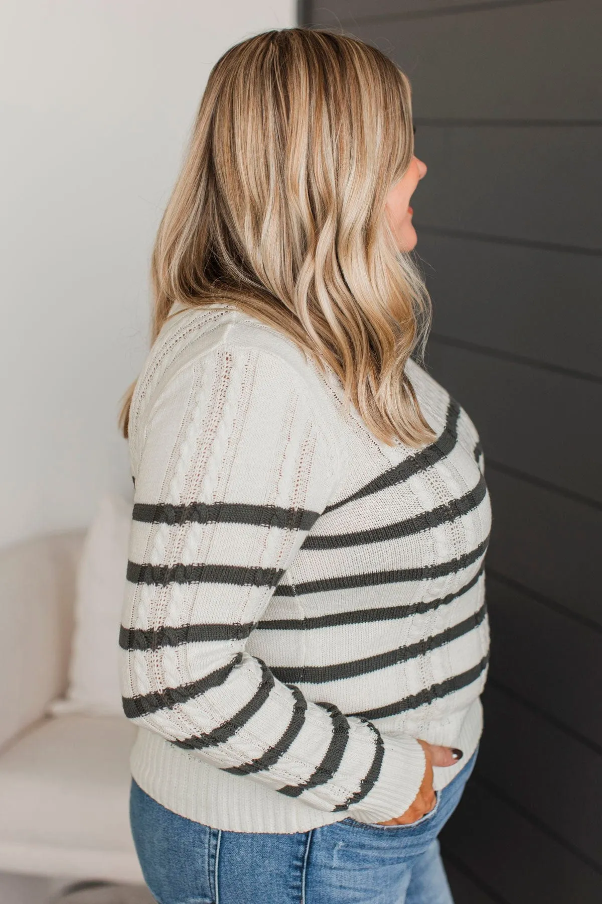 Beyond Sweet Striped Knit Sweater- Ivory