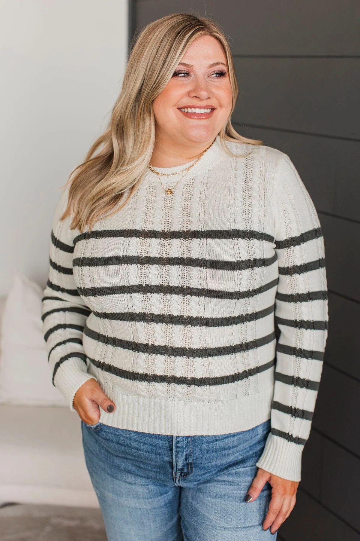 Beyond Sweet Striped Knit Sweater- Ivory