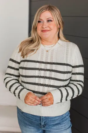 Beyond Sweet Striped Knit Sweater- Ivory
