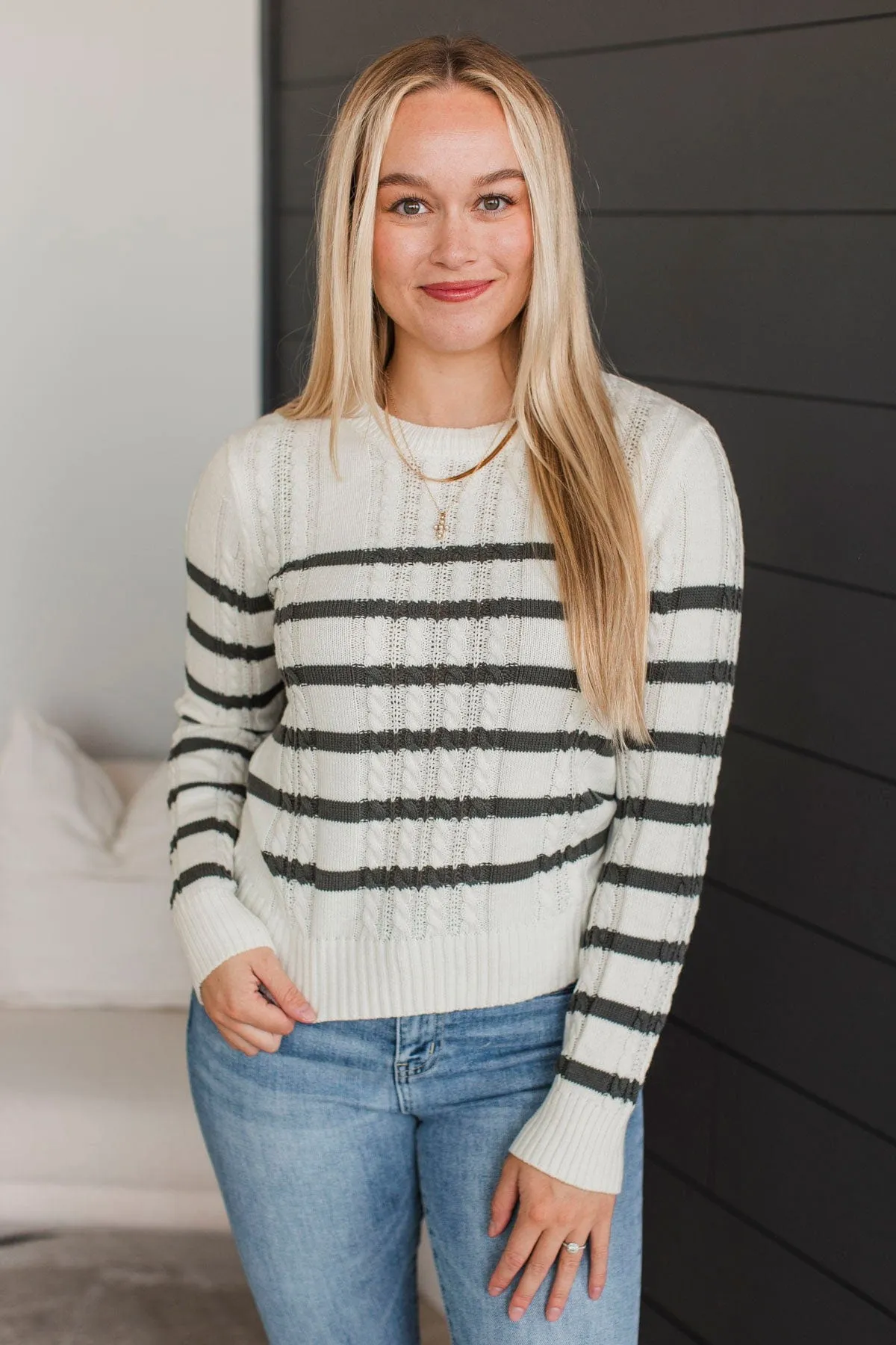 Beyond Sweet Striped Knit Sweater- Ivory