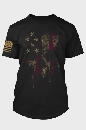Black American Flag Skull Pattern Print O-neck Men's T Shirt