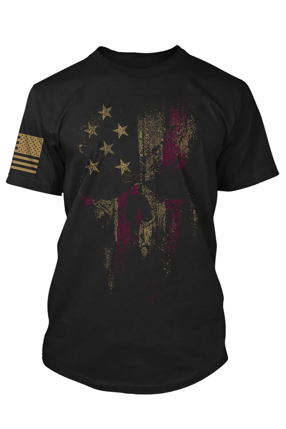 Black American Flag Skull Pattern Print O-neck Men's T Shirt