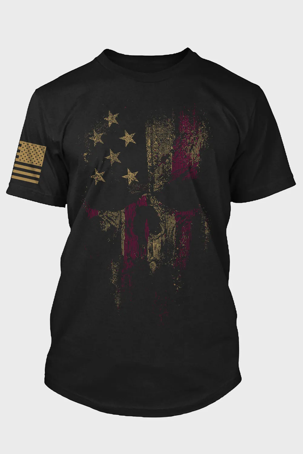 Black American Flag Skull Pattern Print O-neck Men's T Shirt