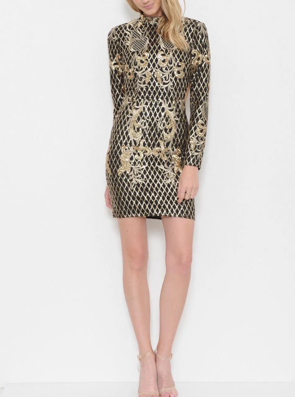 Black & Gold Baroque Mini Dress