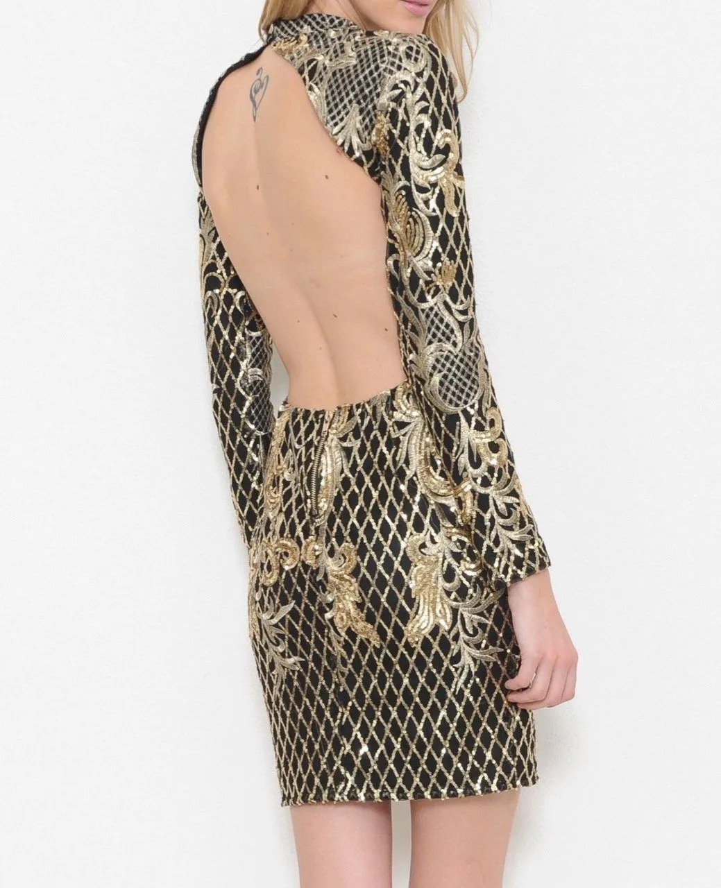 Black & Gold Baroque Mini Dress