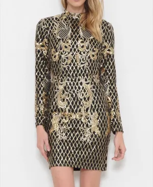 Black & Gold Baroque Mini Dress
