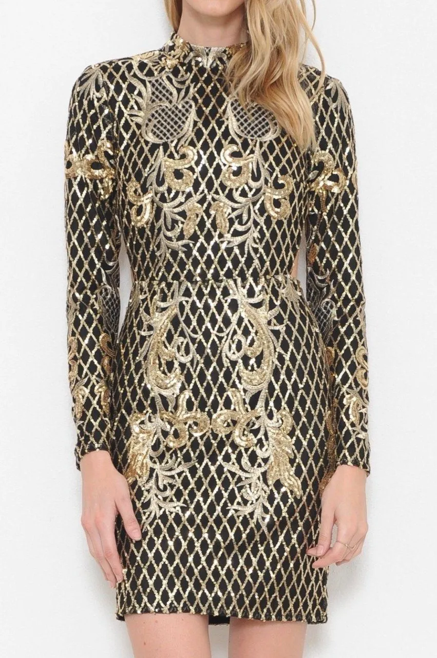 Black & Gold Baroque Mini Dress