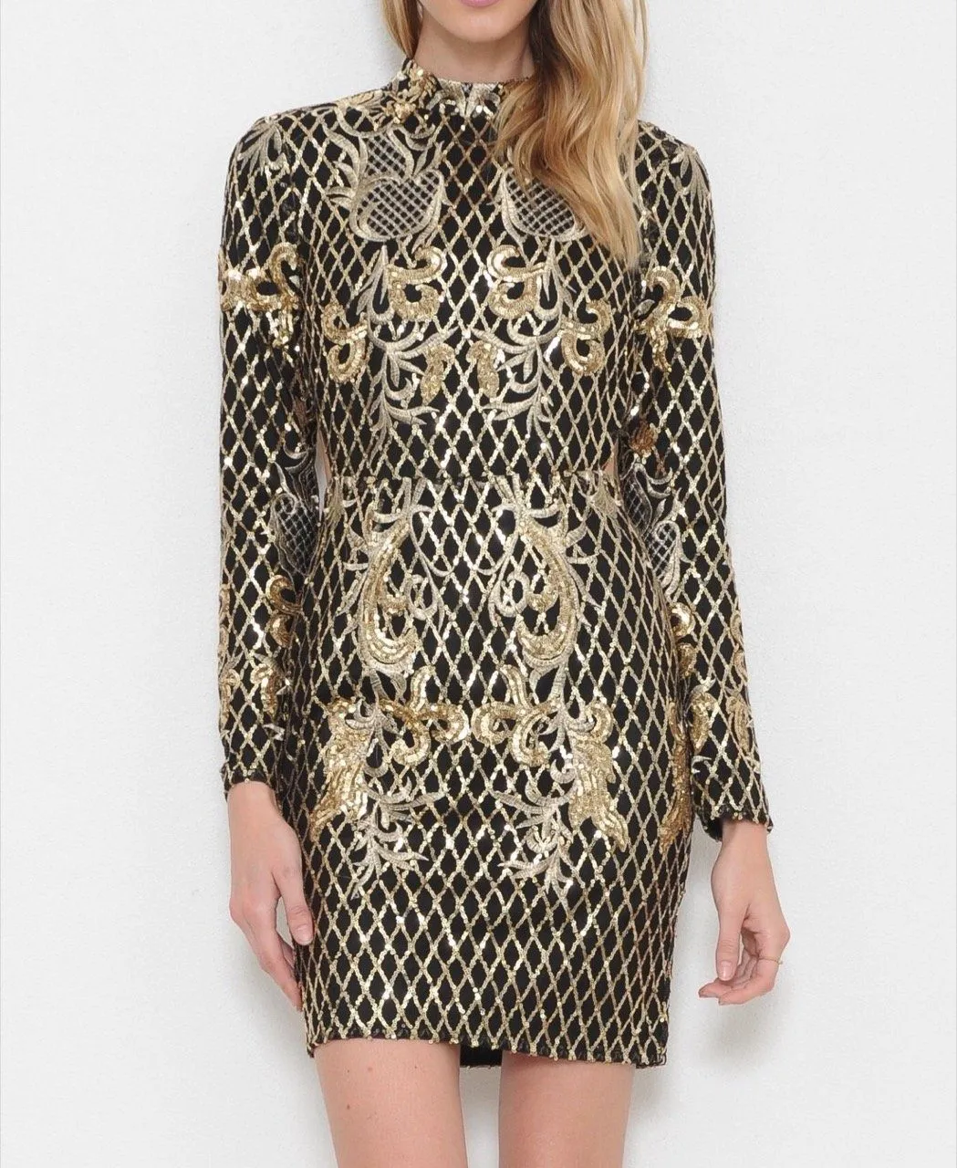 Black & Gold Baroque Mini Dress