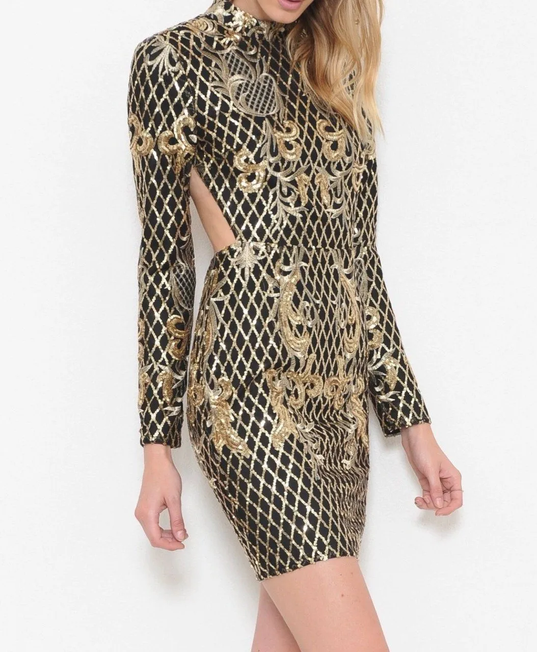 Black & Gold Baroque Mini Dress