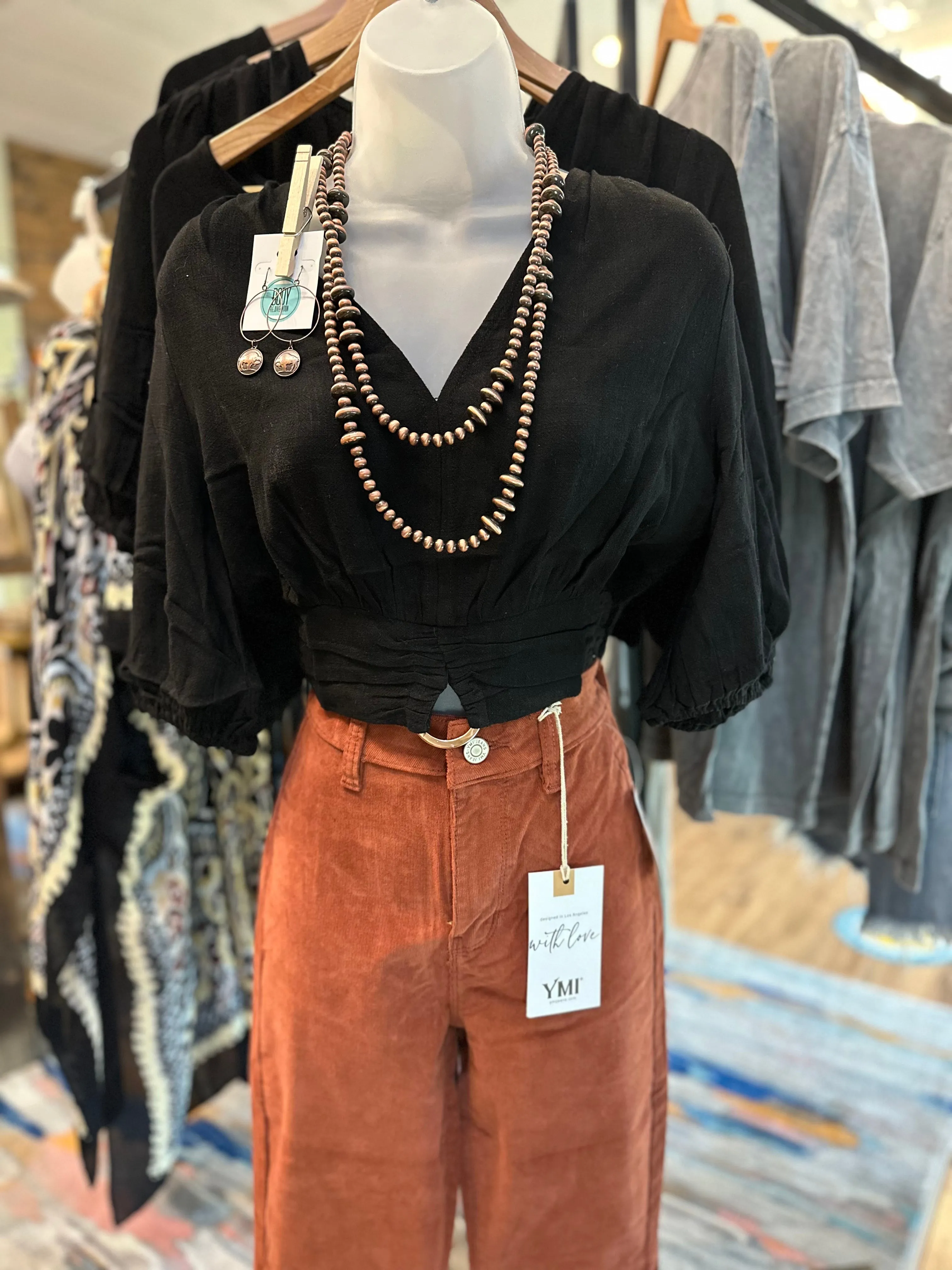 Black Cinched Crop Top