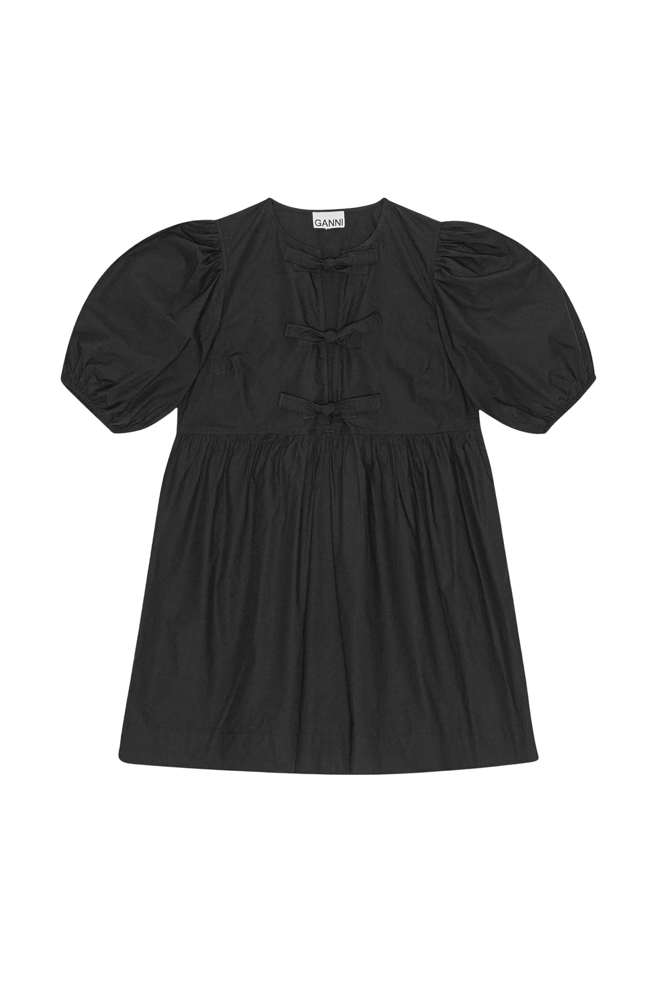 Black Cotton Poplin Tie String Mini Dress
