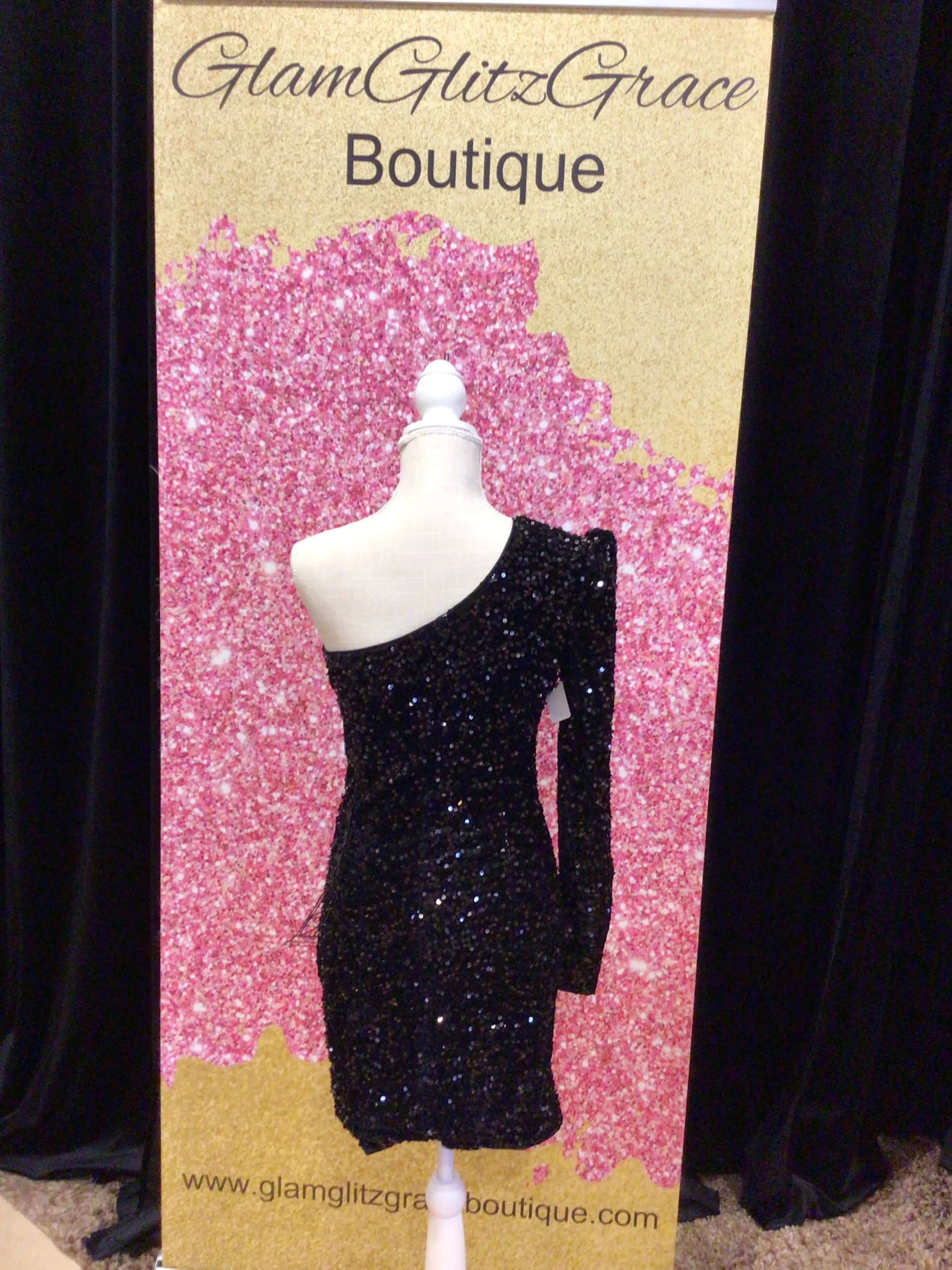 Black one shoulder sequin mini dress