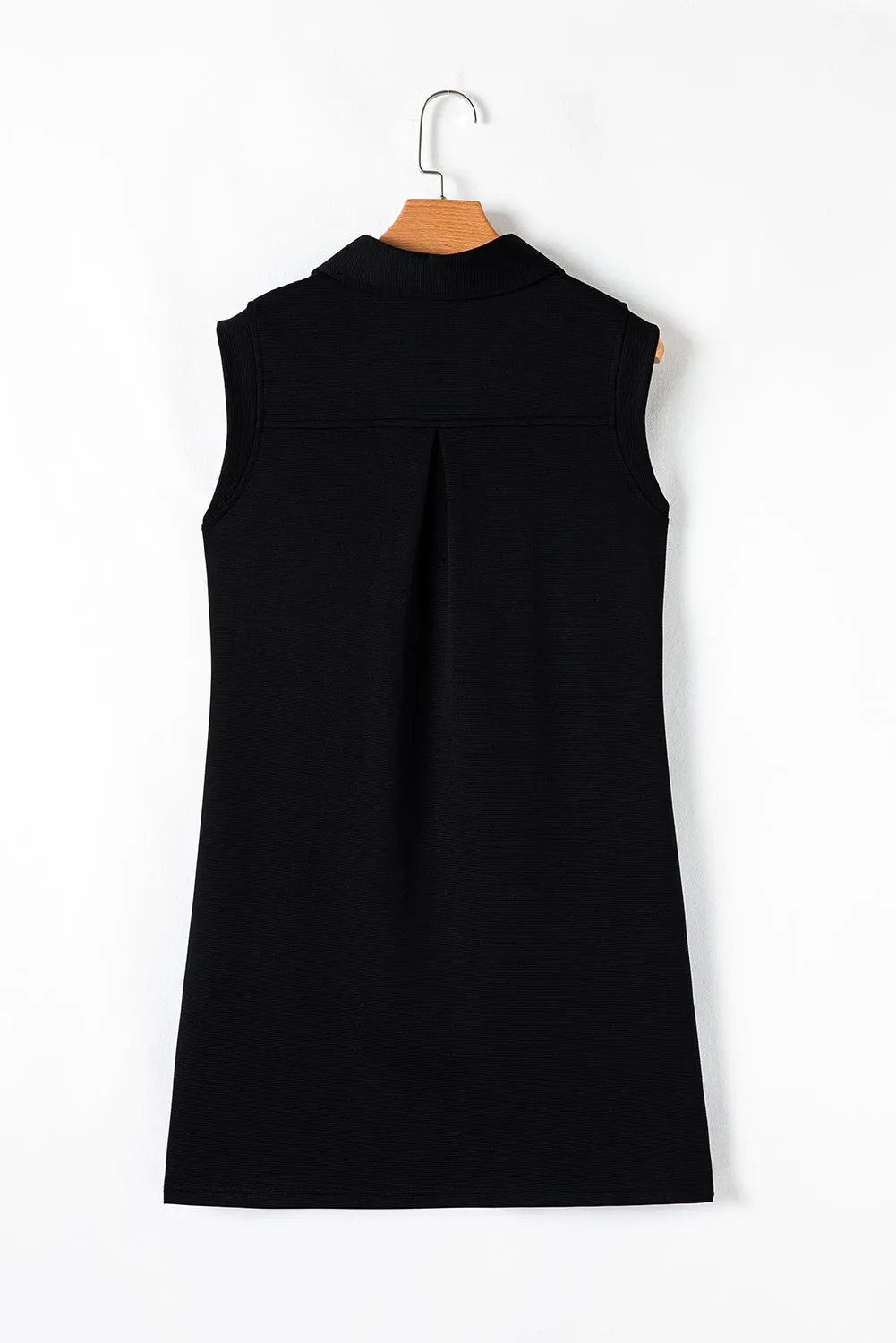 Black Sequin Bunny Doll Graphic Collared Sleeveless Mini Dress
