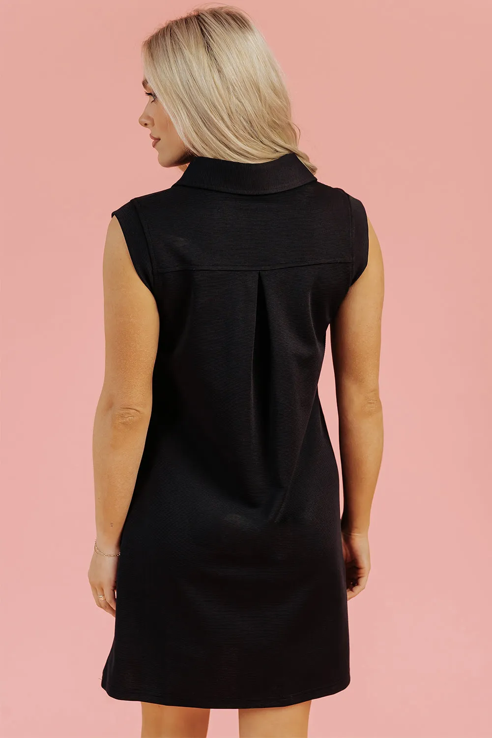 Black Sequin Bunny Doll Graphic Collared Sleeveless Mini Dress