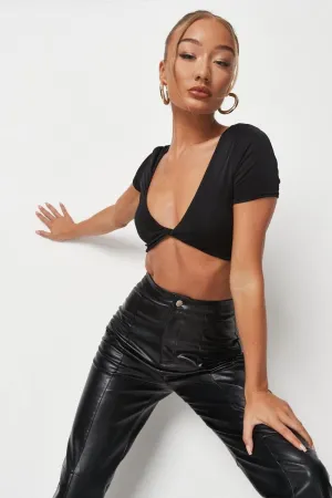 Black Slinky Twist Front Crop Top