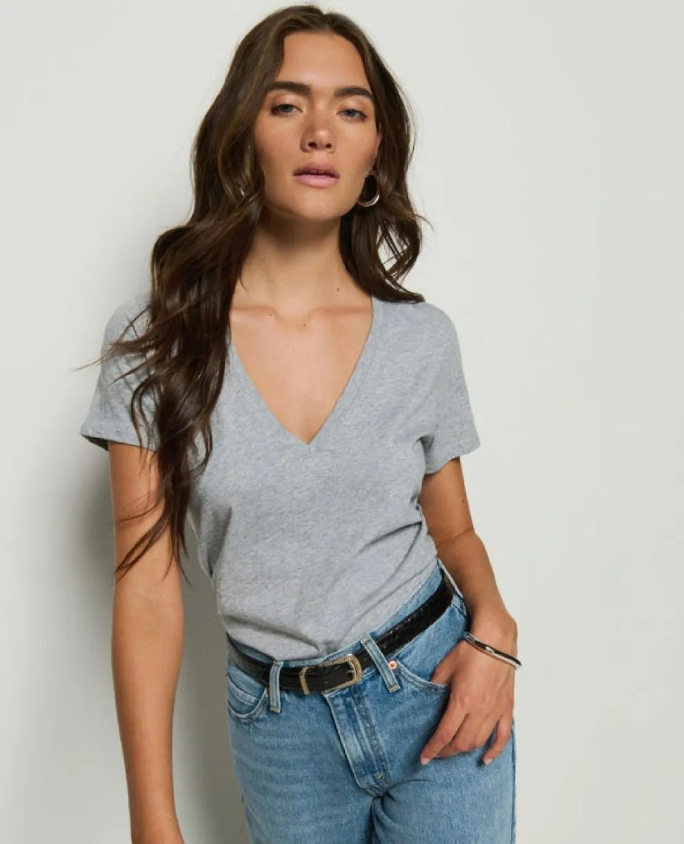 Blair Slim V-Neck Top Heather Grey