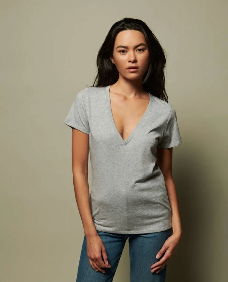 Blair Slim V-Neck Top Heather Grey