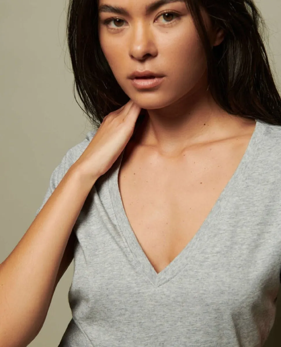 Blair Slim V-Neck Top Heather Grey