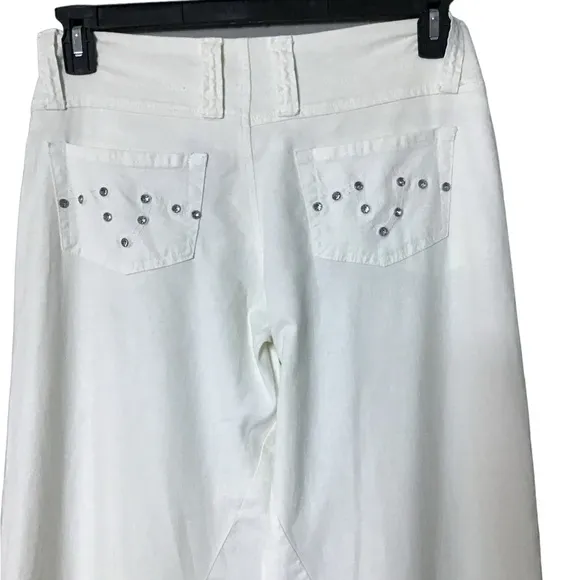 Blue Pointe Linen Pants Women 9 Wide Leg Y2K Baggy Streetwear Beachy Emb…