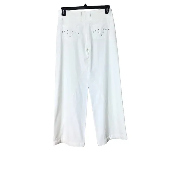 Blue Pointe Linen Pants Women 9 Wide Leg Y2K Baggy Streetwear Beachy Emb…