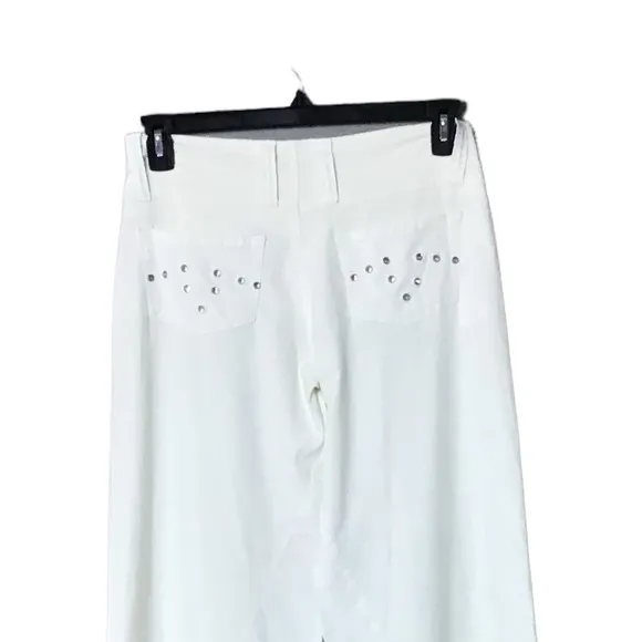 Blue Pointe Linen Pants Women 9 Wide Leg Y2K Baggy Streetwear Beachy Emb…