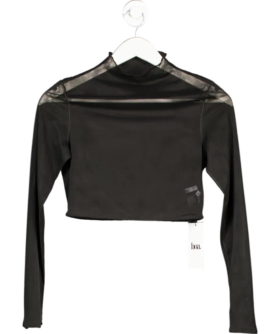 BOA Black Mesh Long Sleeve Cropped Top UK S