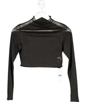 BOA Black Mesh Long Sleeve Cropped Top UK S
