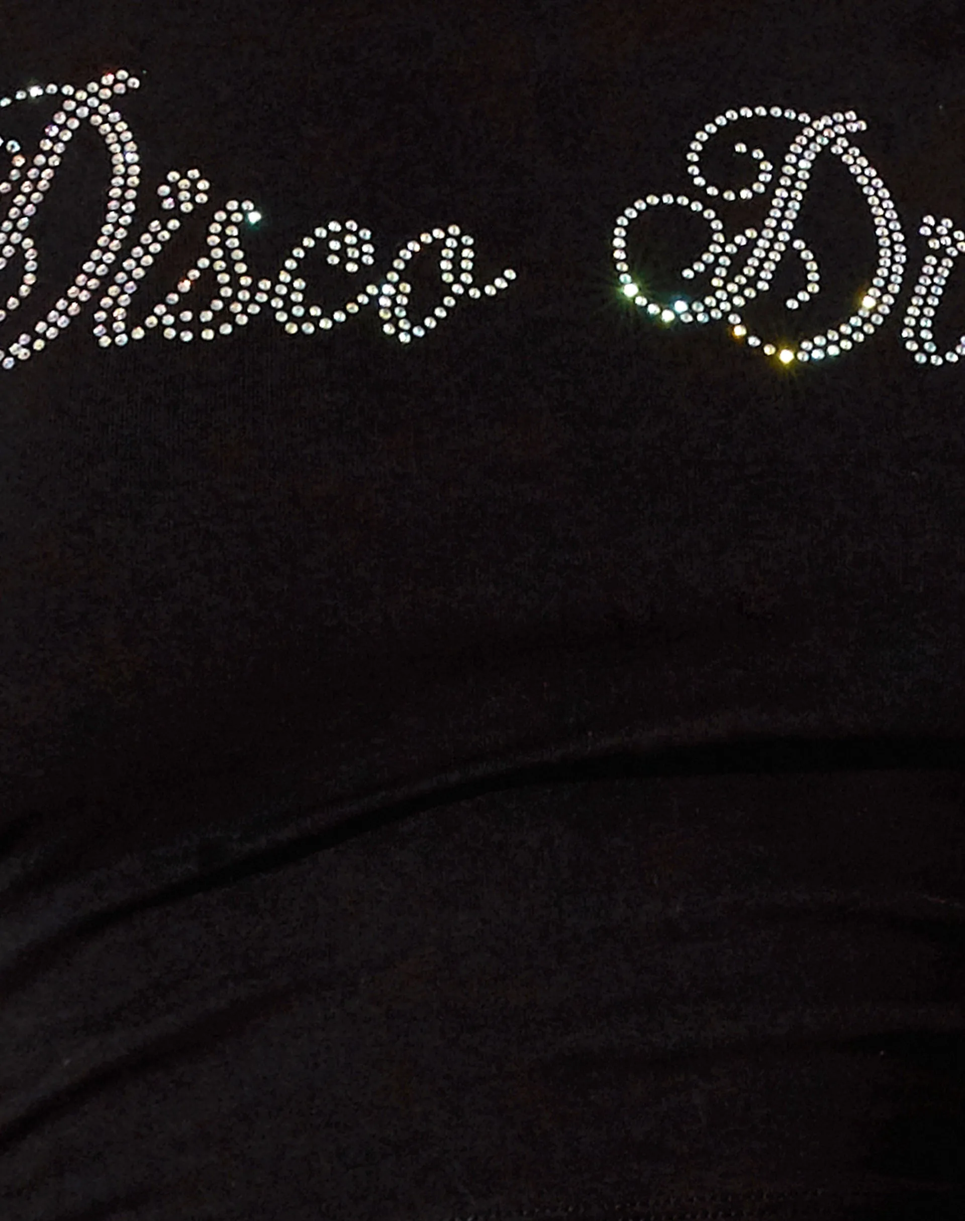 Bonnie Long Sleeve Crop Top in Black Disco Diva Hotfix