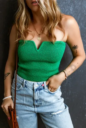 Bright Green Notched Detail Knit Cropped Tube Top